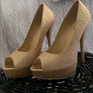 Charlotte Russe gold glitter open toe heels